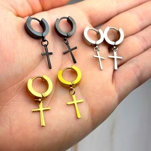 6 Pcs Cross Earrings Hinged, Small dangle
